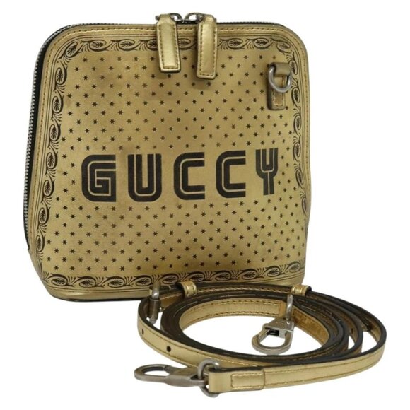GUCCI SEGA Collaboration Shoulder Bag Leather Gold 511189 Auth bs24808 - Picture 1 of 16